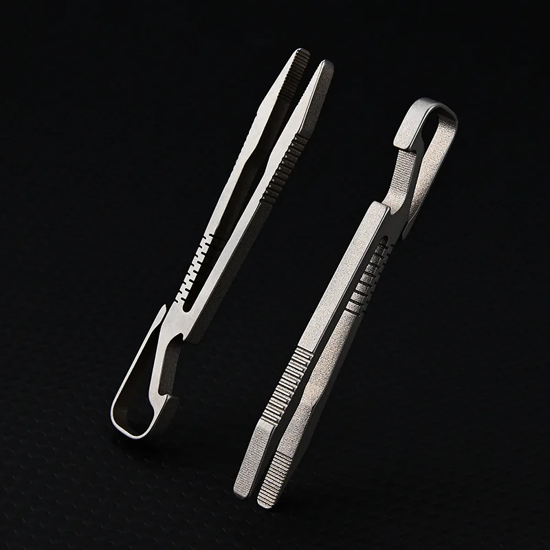 TC4 Titanium Steel Tweezers Multifunction With Corkscrew CNC Machining Clips Outdoor EDC Gadget Keychain Pendant Tool