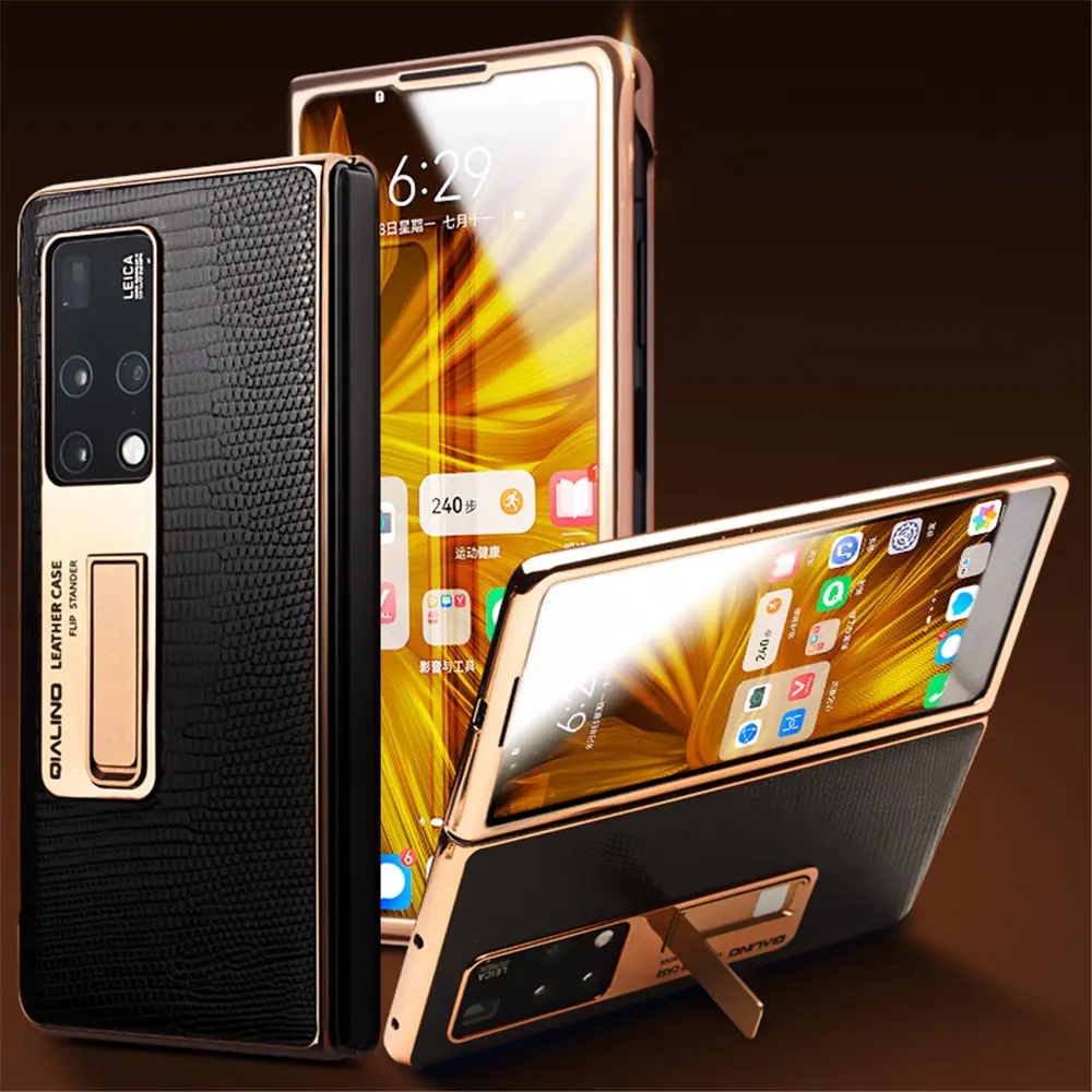 Original QIALINO Genuine Lizard Leather Case For Huawei Mate X2 Glass Film Holder Cover