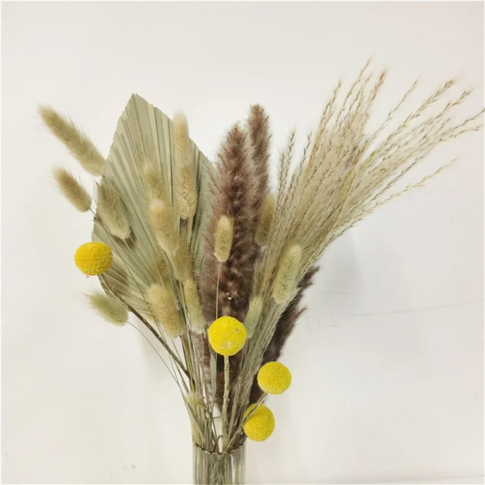 Natürlicher Trockenblumenstrauß, Schilfrohr-Pampas, Weizenohren, Hasenschwanzgras, Heu für Party, böhmische Heimdekoration, 45 cm, 30 Stück