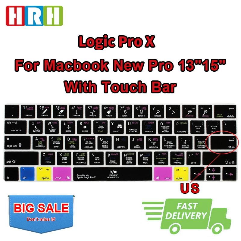 HRH Logic Pro X Hot key Silicone US Keyboard Covers Skins For Macbook Pro 13