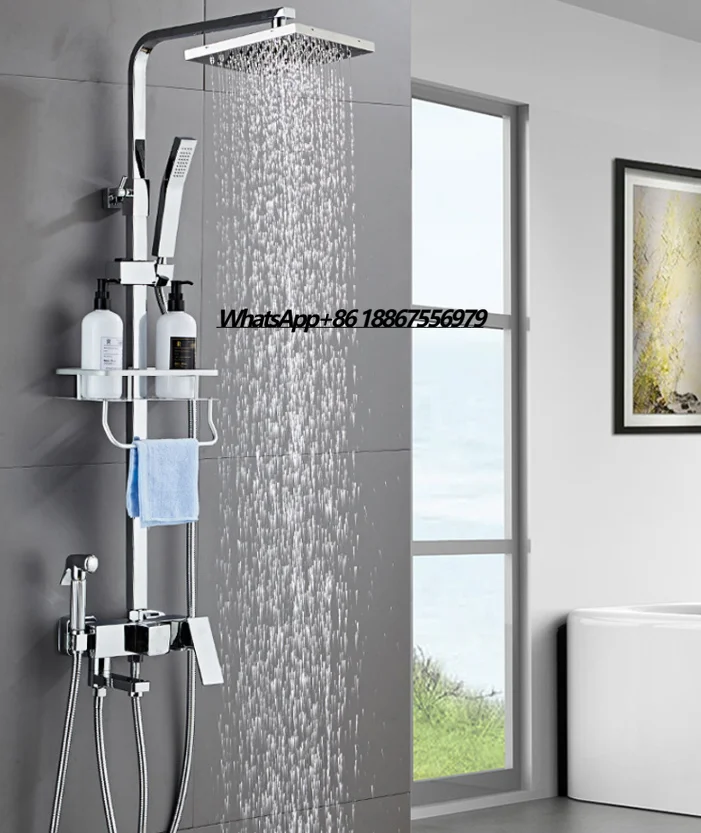 

Exposed Shower System Chrome Spray Head Combined Pressure Shower Set Bathroom