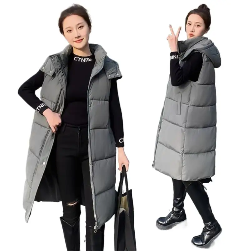 

X-Long Women Solid Hooded Vests 6 Colors Warm Jacket Autumn Winter New Casual Thick Down Cotton Parkas Coat Sleeveless Waistcoat