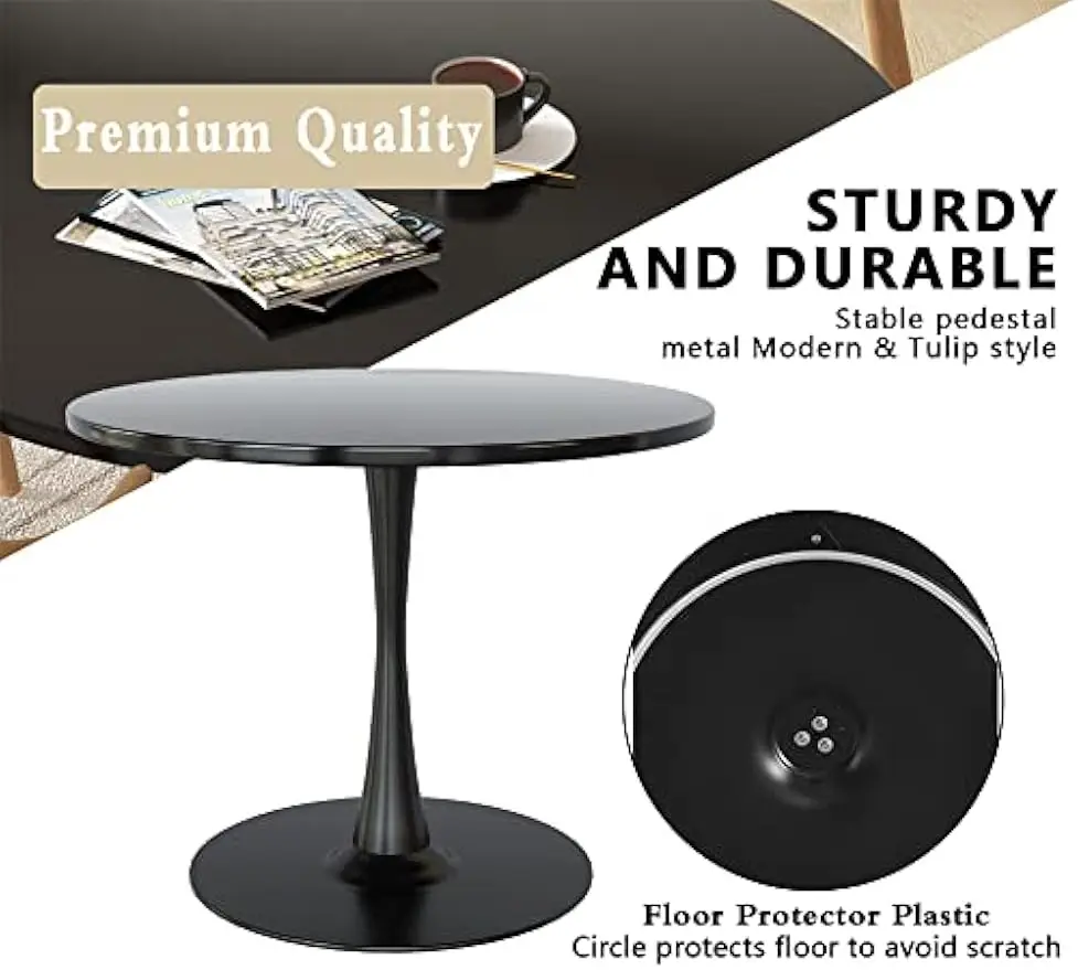 Modern Round Dining Table, 31.5'' Tulip Table with MDF Table Top & Metal Pedestal Base for Dining Room Living Room Cafe, Kitchen