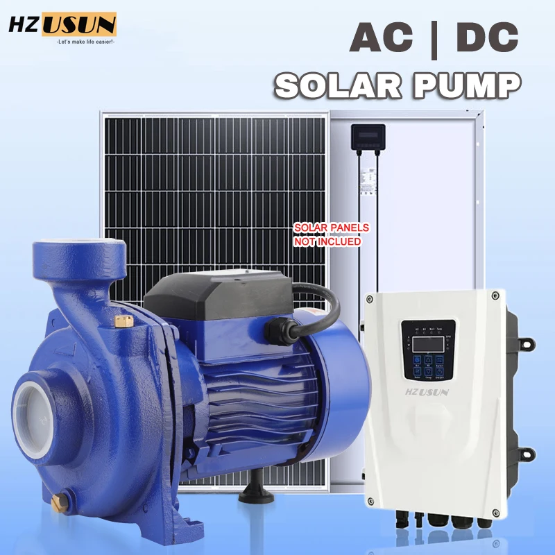 

HZUSUN 2 ''1,5 л.с. AC DC гибридный солнечный насос для полива, перекачивающий воду насос для фермы, мощная машина для поверхностного насоса на солнечной энергии