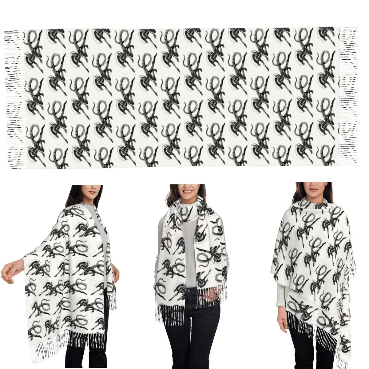 Xenomorph Alien Movie Scarf Tassel Scarves for Women Soft Warm Shawls and Wraps Large Fall Winter Shawl Wrap