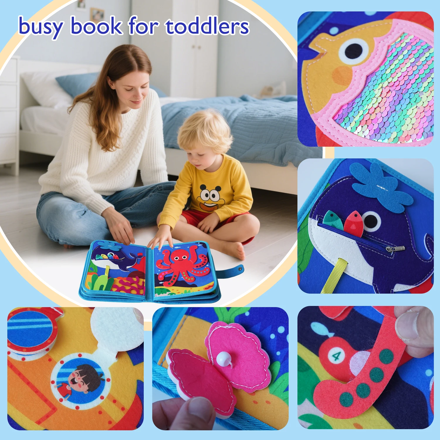 Busy Book Geeignet als Reisespielzeug für Kinder von 1-3 Jahren, Montessori-Aktivitätsbrett und Geburtstagsgeschenke für Jungen und Mädchen – Detail 5