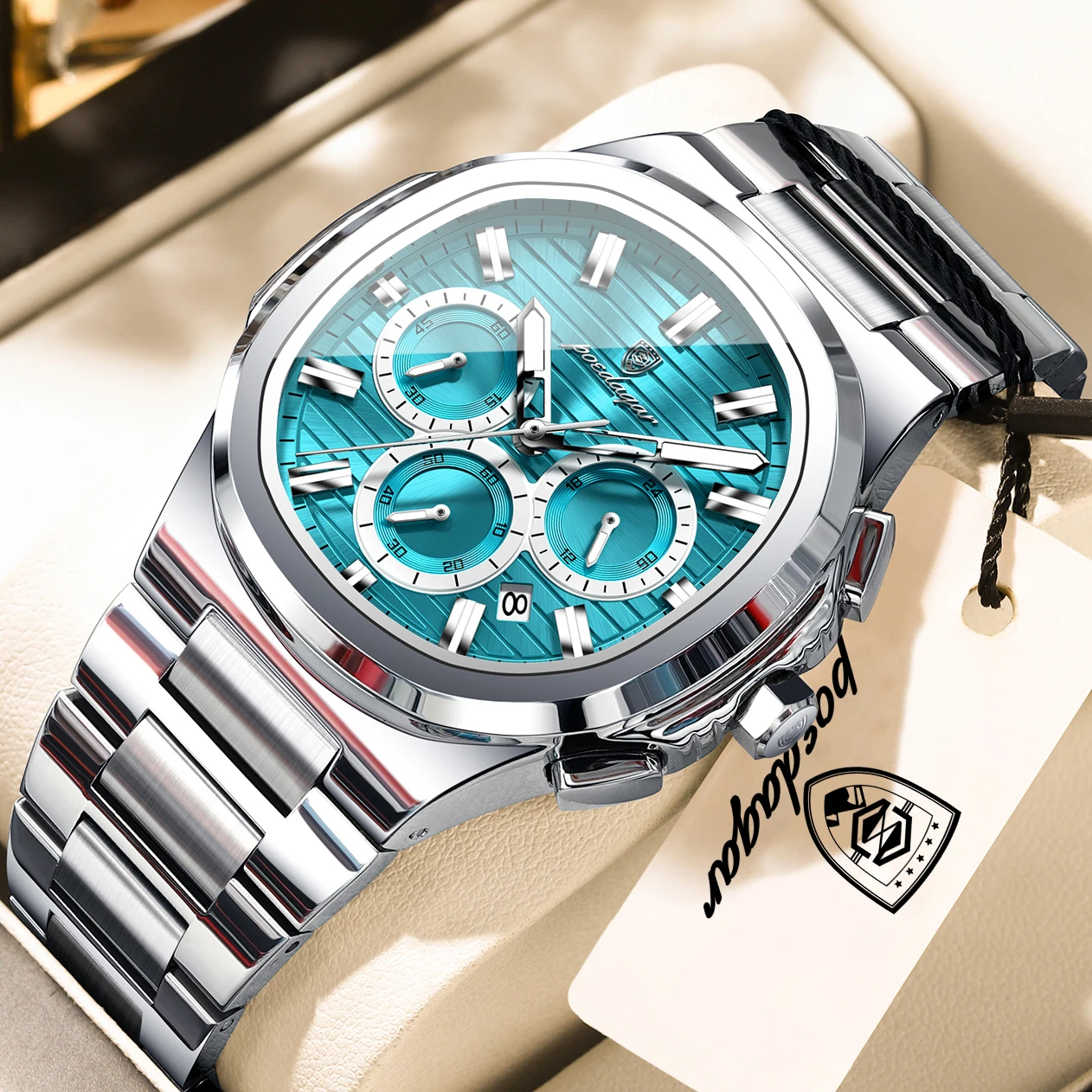 POEDAGAR Sports Man Watch Chronograph Date Luminous Waterproof Men Wristwatch Stainless Steel Fashion Quartz Men's Watches Reloj