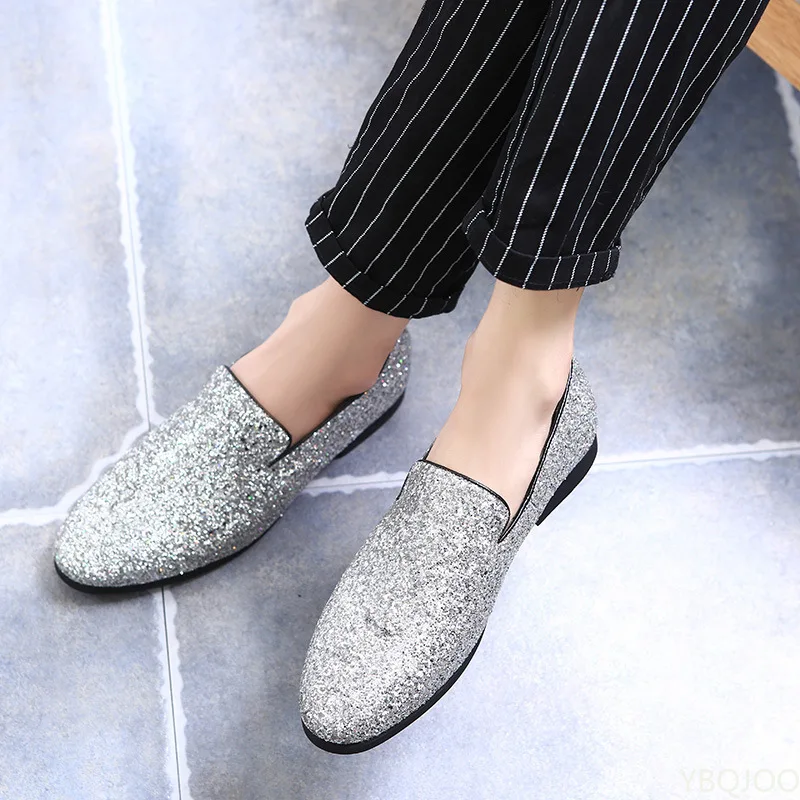 Glitter Marken Schuhe Männer Designer Luxus Loafer Männer Schuhe Britischen Stil Silber Gold Herren Schuhe Casual Große Größen Zapatos Hombre