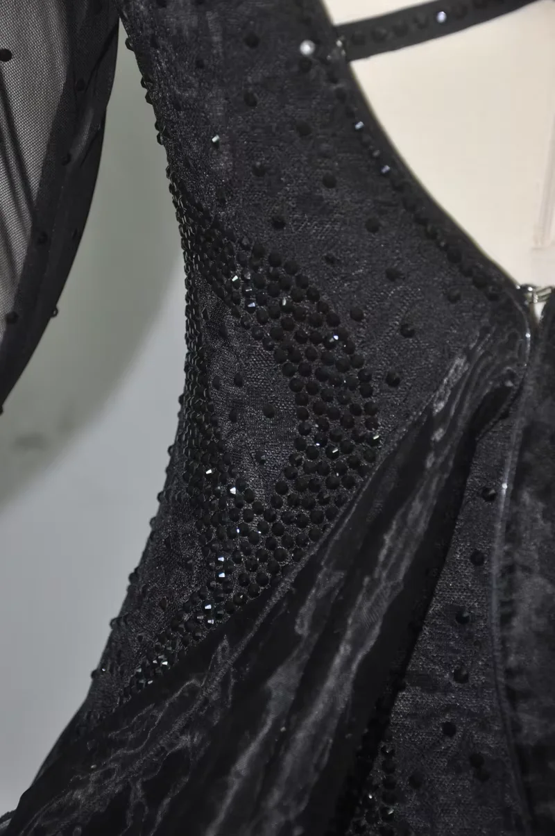 Preto competição de salão vestidos de dança feminino alta qualidade sexy padrão saia de dança de salão adulto valsa vestido de salão