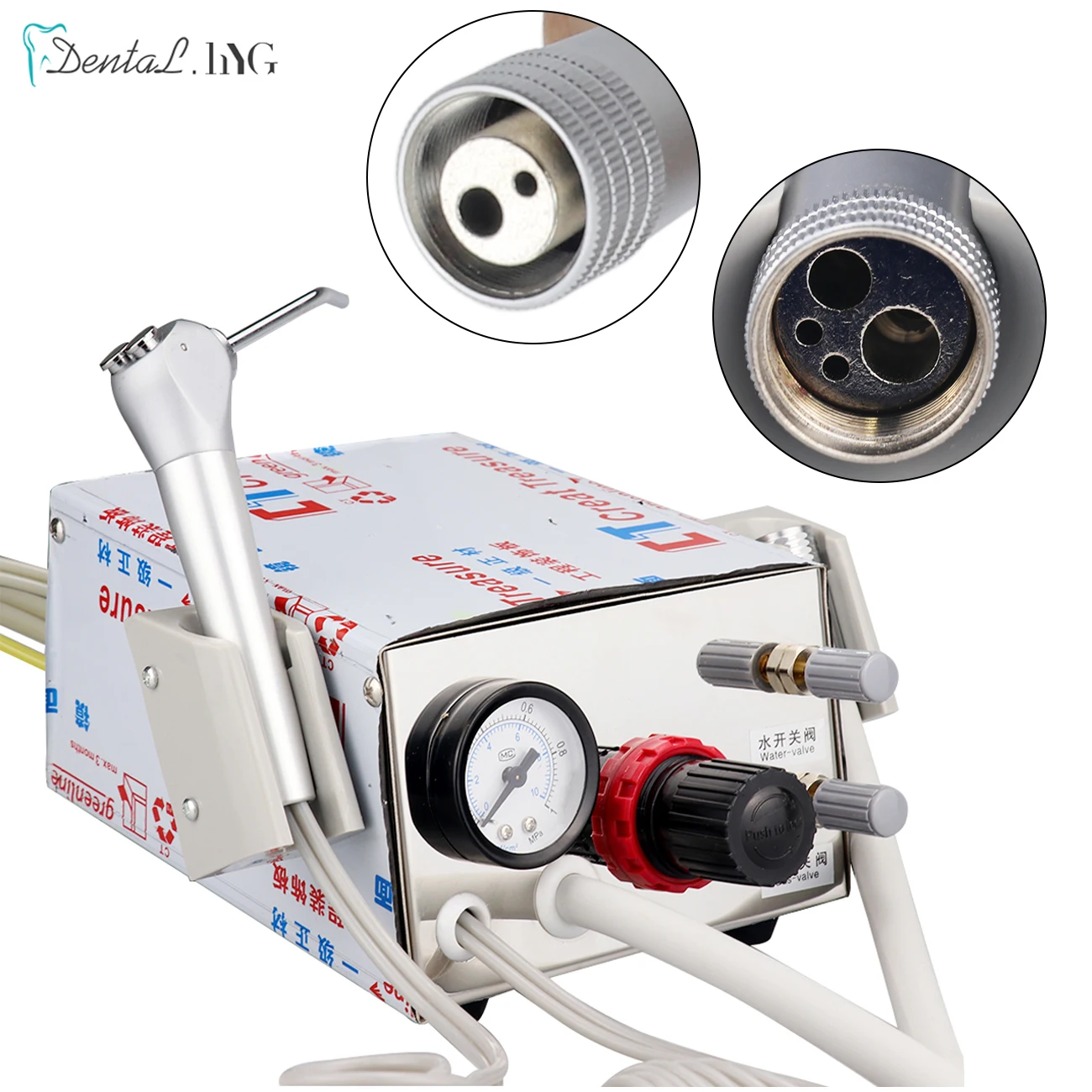 Portable Dental Turbine Unit Work with Air Compressor 3 Way Syringe 2/4 Holes Teeth Whitening Dentistry Equipment Metal Shell