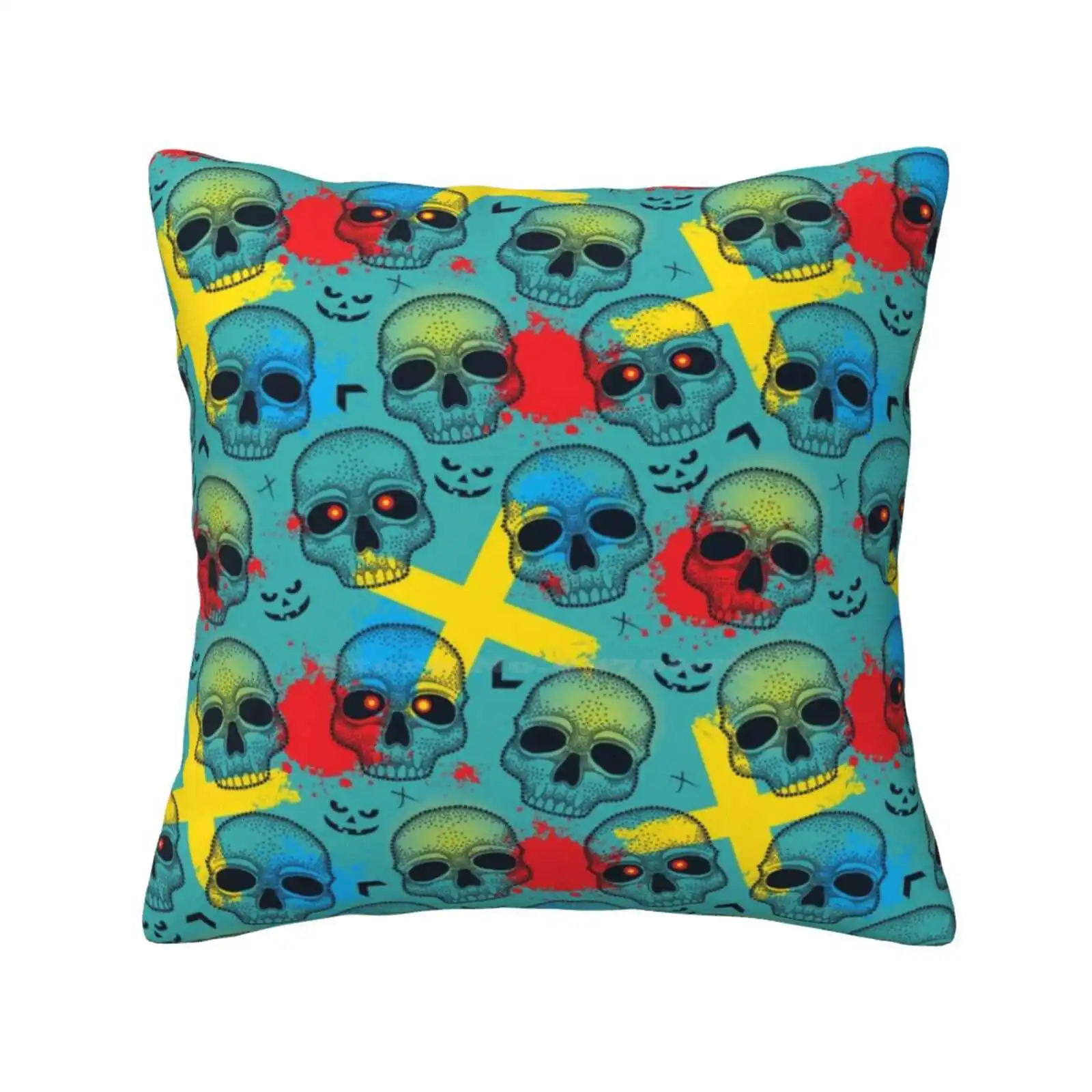 Pattern With Dotted Skull , Arrows , Crosses And Red Blots. Fashion Sofa Throw Pillow Cover Pillowcase Halloween Skull Seamless