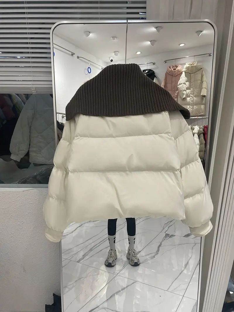 Dolcevita lavorato a maglia Patchwork piumino corto giacca imbottita in cotone invernale sciolto coreano caldo femminile parka cappotti in cotone nero albicocca