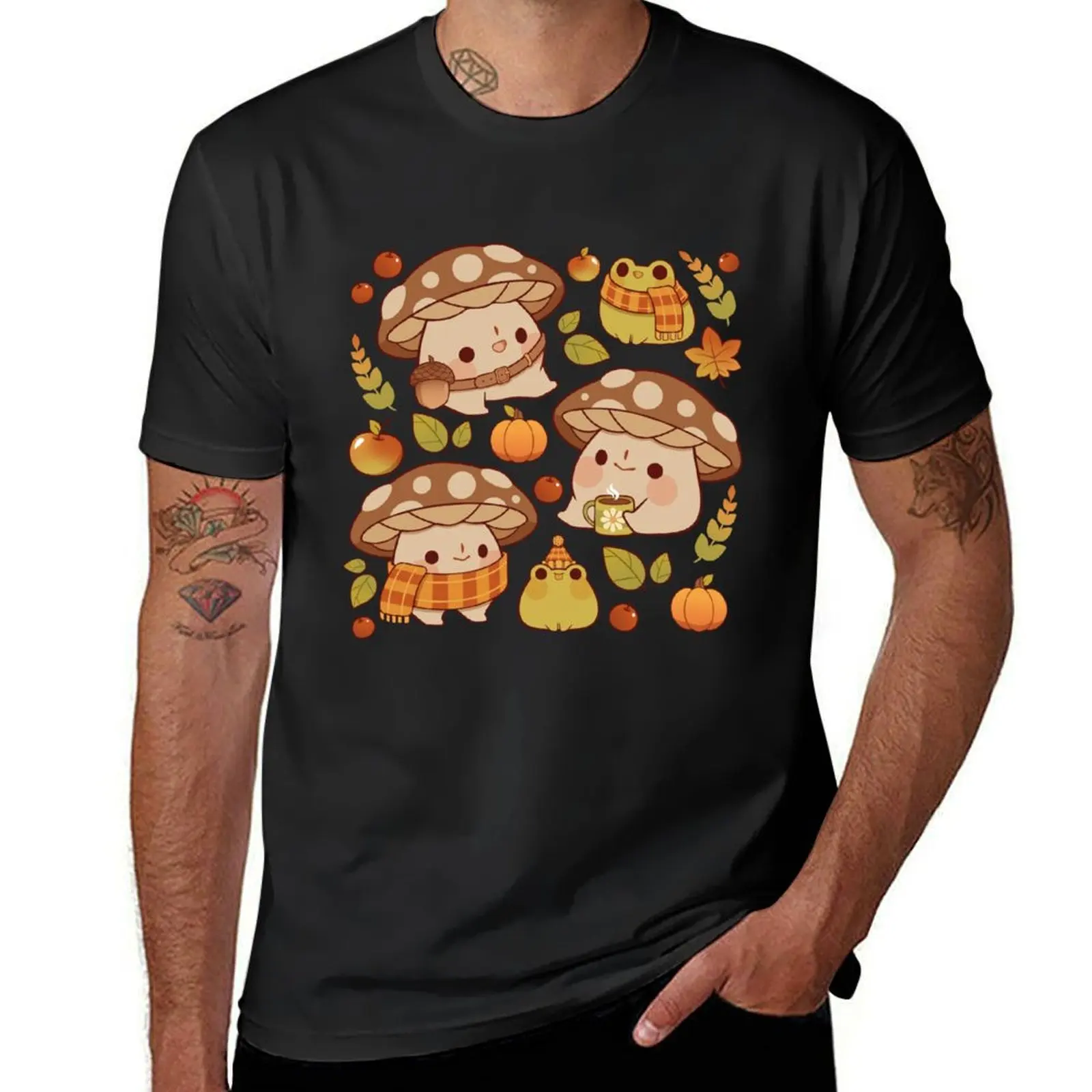 Cute mushroom and froggie fall - creme T-Shirt funnys boys animal print cute clothes quick-drying black t shirts for men