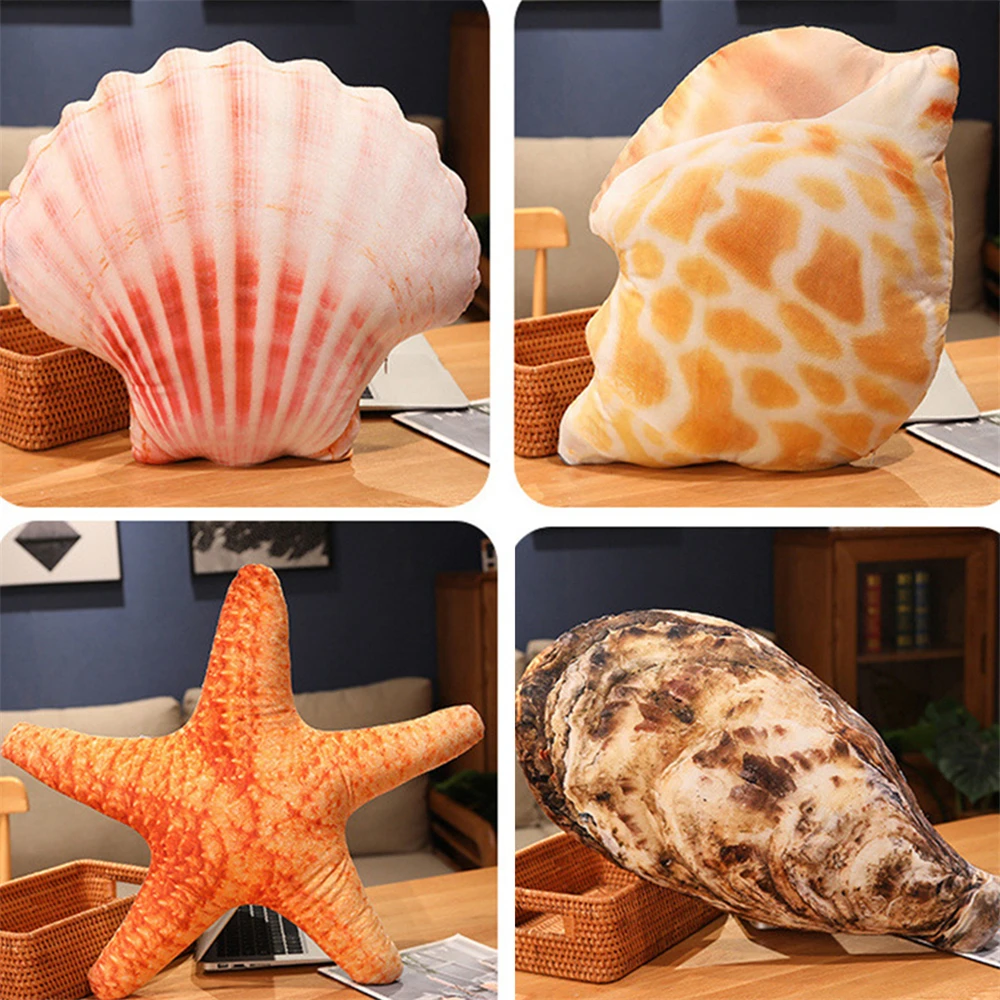 Stuffed Plush Toy Simulated Marine Organisms Cushion Pillow Conch Oysters Starfish Shell Shape Pillow Room Decor Sofa Cushions