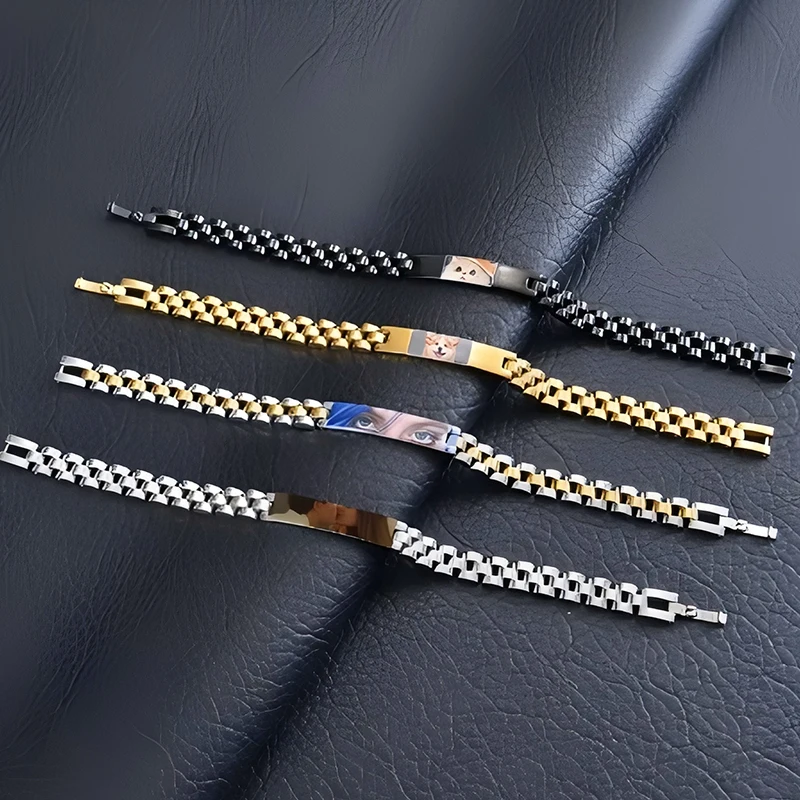 شخصية نقش صور النص سوار للرجال معصمه الفولاذ المقاوم للصدأ الإسورة النقش اللون الطباعة صورة زوجين الهدايا