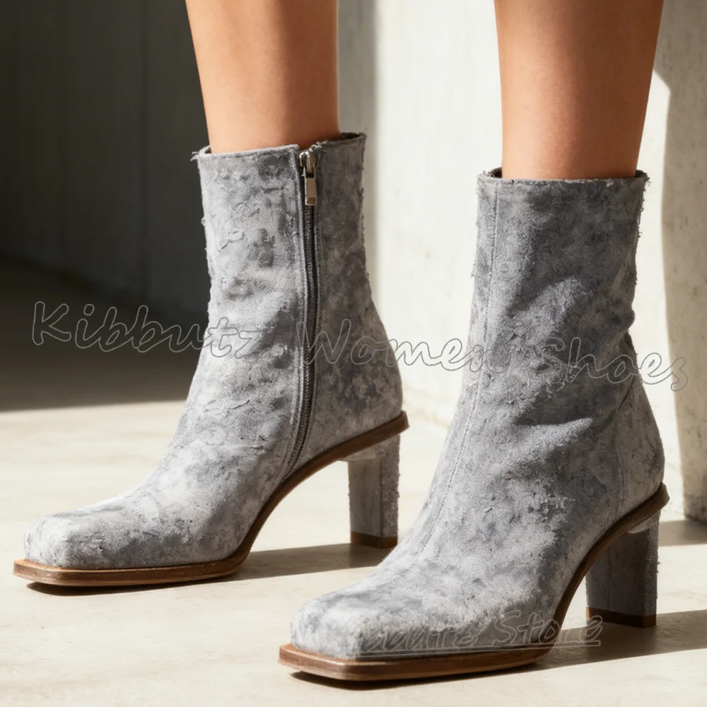 

Bling Ankle Boots Glossy Square Toe Chunky Heel Fashion Novelty Sexy Elegant Concise Spicy Girls Shoes Mixed Color Party Wedding