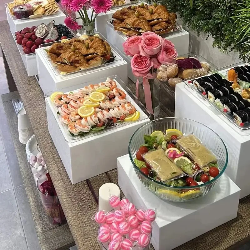 Espositore verticale per alimenti da buffet da pranzo in acrilico bianco