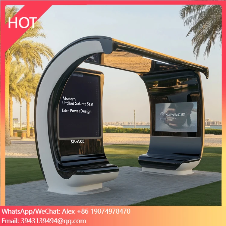 Outdoor Solar Smart Bench With Phone Charging And LED Lighting