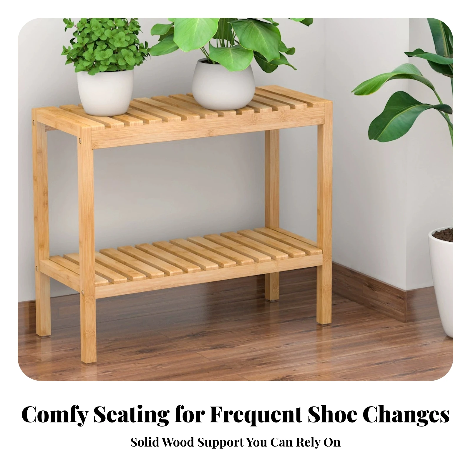 Bamboo Shoe Bench with Lower Shelf Natural Slatted Shoe Storage Bench Seat Space-Saving Furniture Compact for Hallway, Bedroom