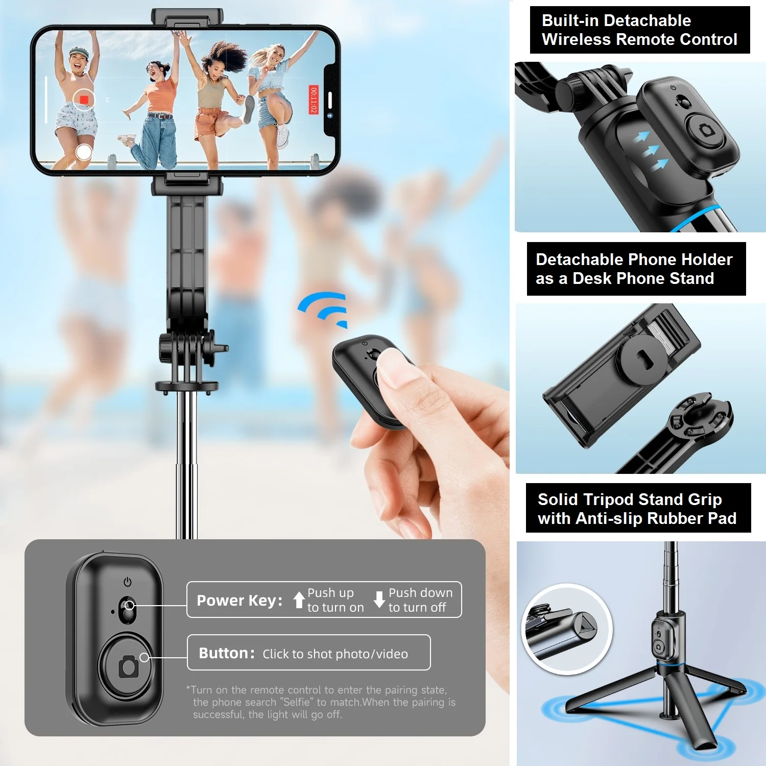 Selfie Stick with Tripod Stand and Remote, 42\