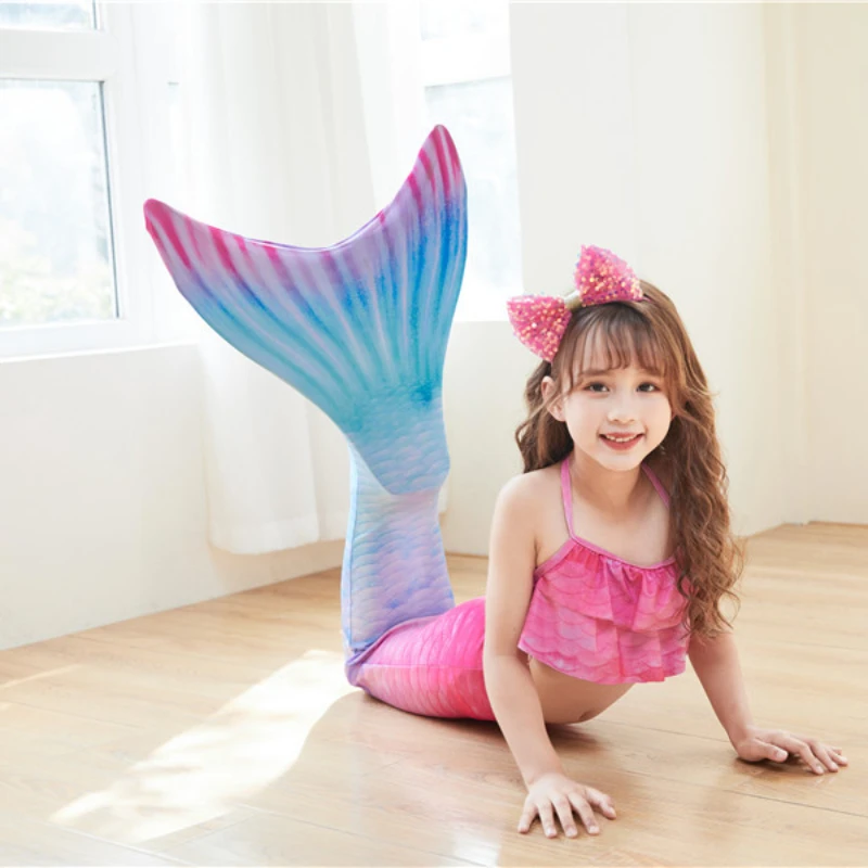 Kids Mermaids Tails For Girls Swimming Dresses Fantasy Swimsuit Can Add Monofin Fin Cosplay Beach Mermaid Bikini Costume