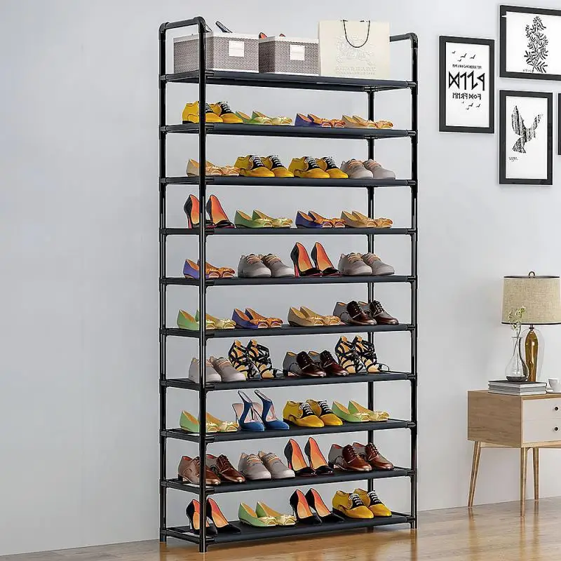 Étagère de rangement pour chaussures en métal noir, étagère à chaussures T1 à montage facile, armoire à chaussures d\'entrée peu encombrante, support