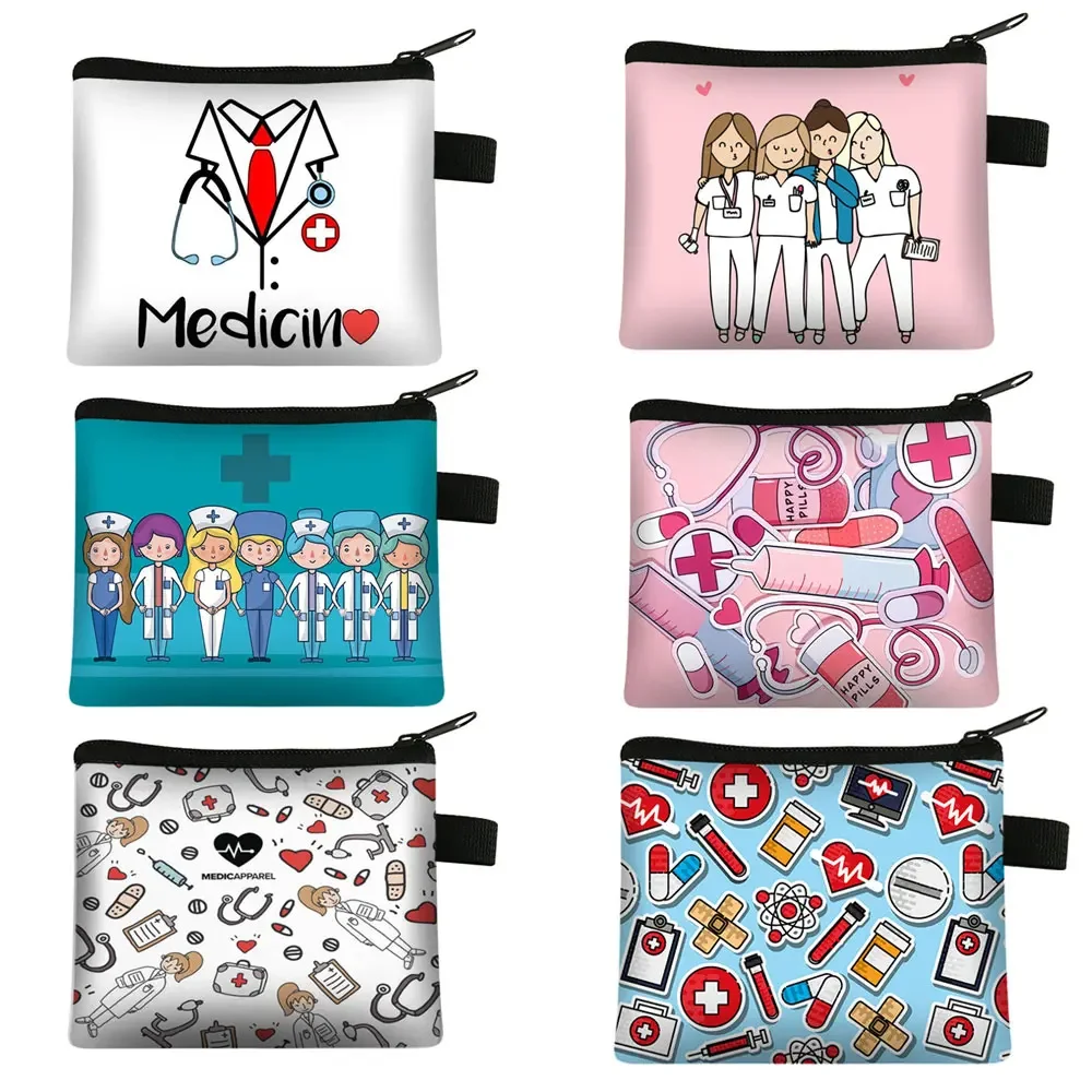 Cute Nurse Coin Purse Medical Doctor Stethoscope Syringe Wallet Charms Nurse Cap Hospital Coin Bag ID Credit Card Holder Gift