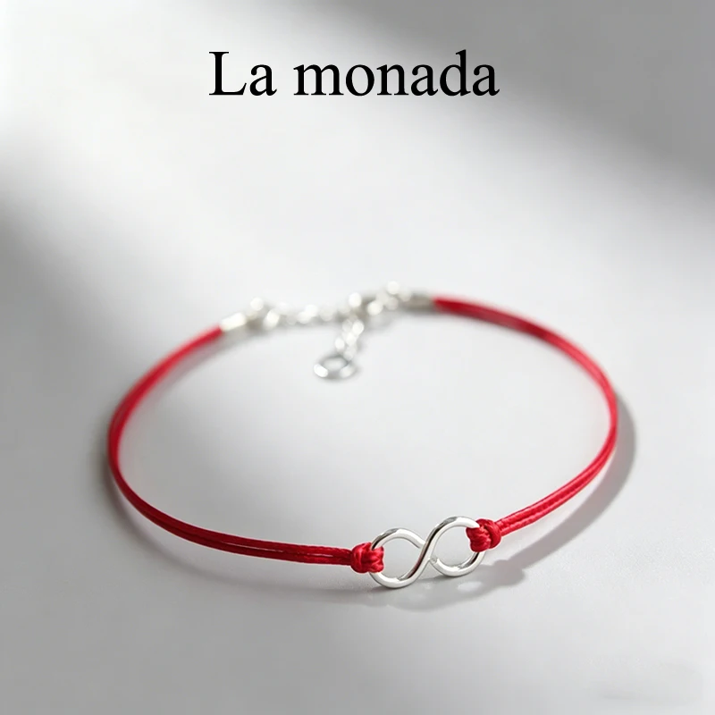 

Браслет La Monada из стерлингового серебра 925 пробы с красной нитью в форме бесконечности для женщин, изящный браслет из красной нити, минималистичный подарок из серебра 925 пробы