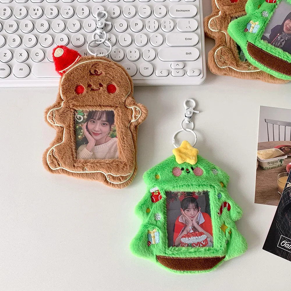 Christmas cartoon plush card holder Christmas tree bear 3 Inch Kpop Holder Idol Storage Card Bag Collect Organizer Pendant