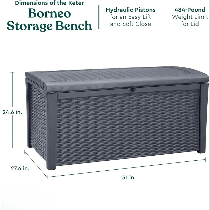 Outdoor Storage Deck Box, 110 Gallon Waterproof Patio Bin, Borneo,