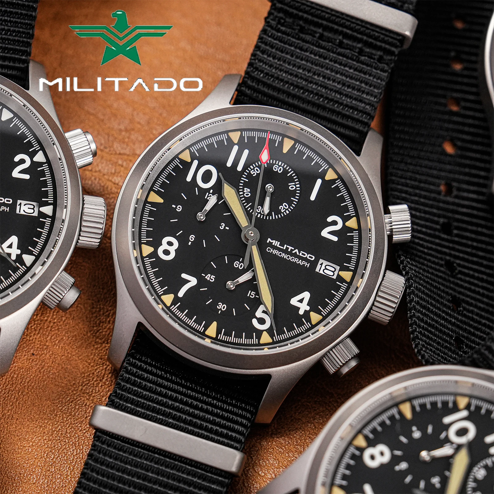 Militado ML1868KF Quartz Watch  3 Dial VK67 Chronograph Movement Stainless Steel Vintage Watch 100m Waterproof Luminous Watch