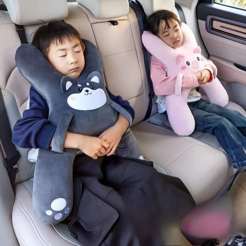 Car throw pillow, rear sleeping artifact on children's car, cute cartoon car headrest, waist anti-neck sleeping pillow