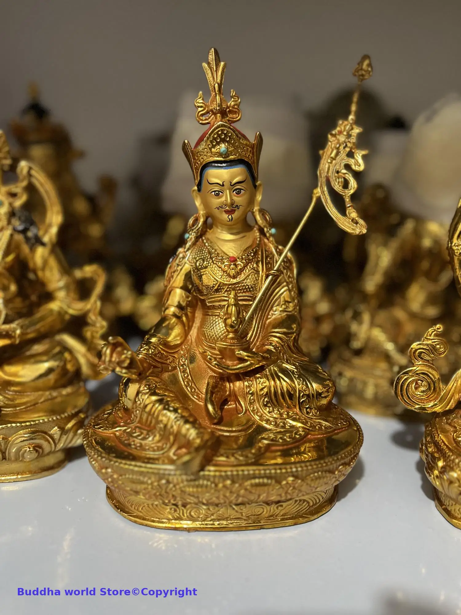 Wholesale Buddhism supply Guru Rinpoche Padmakara buddha gilding COPPER Buddha statue HOME Temple Worship Family protection