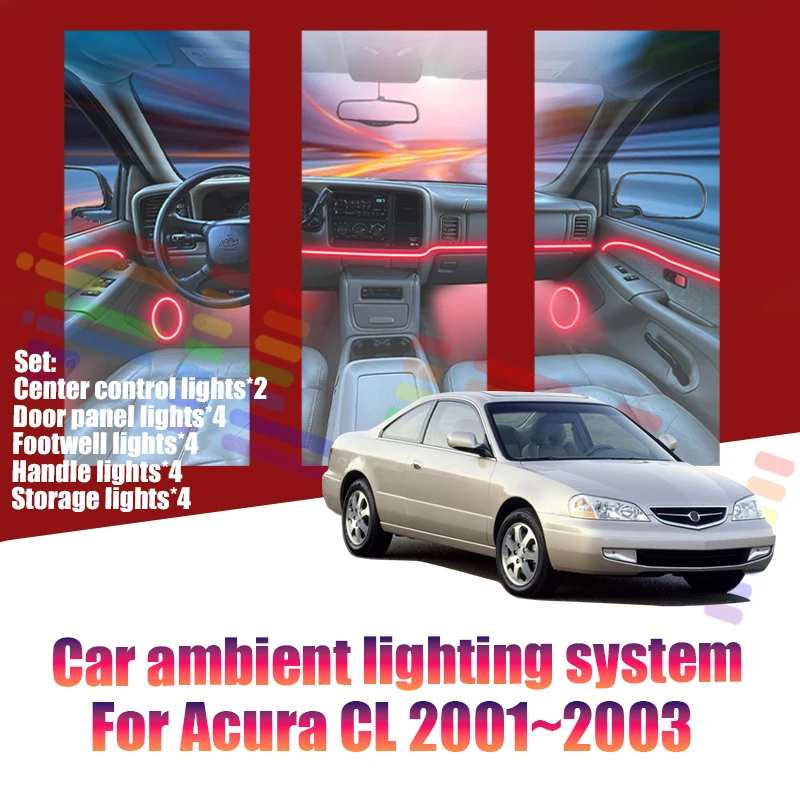 Luces LED Ambientales para Acura CL 2001~2003 YA4 MK4, Luces de Atmósfera Coloridas, Tira de Neón Interior para Auto, Iluminación RGB de 64 Colores