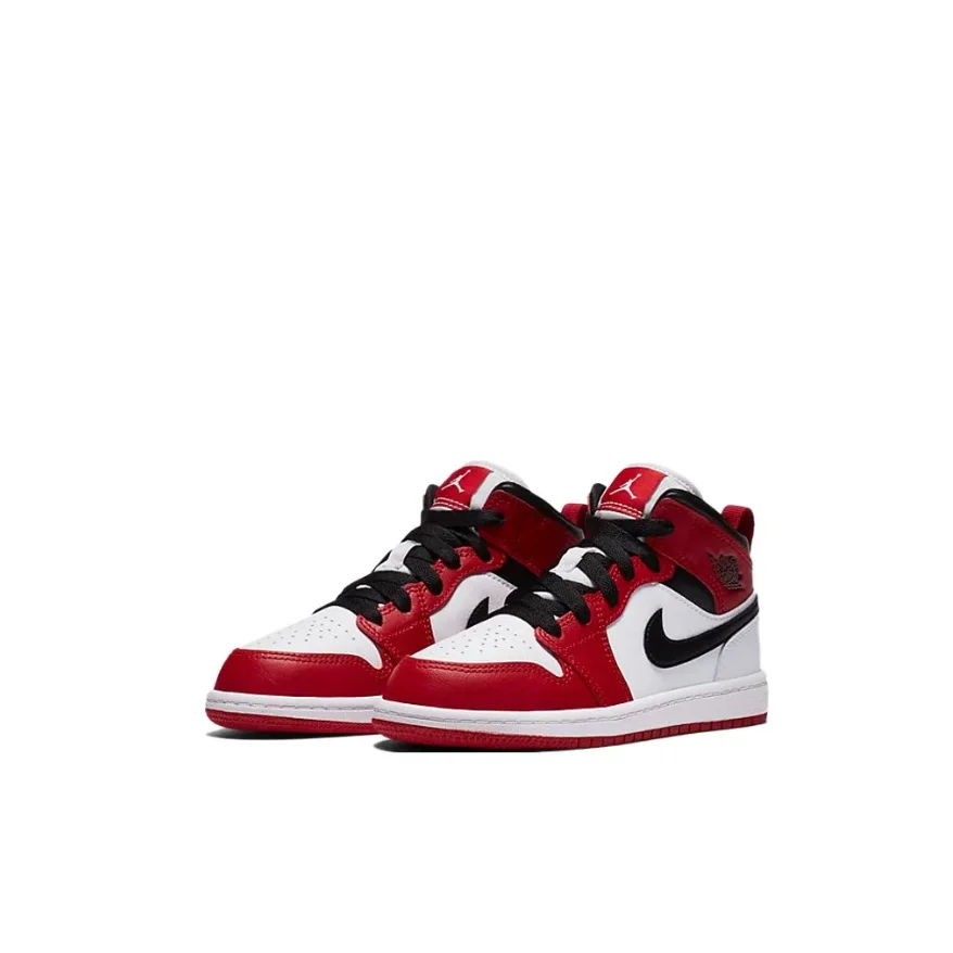 Nike Air Jordan 1 Classic WhiteRed Colorway Удобные износостойкие амортизирующие детские кроссовки средней высоты для крикета