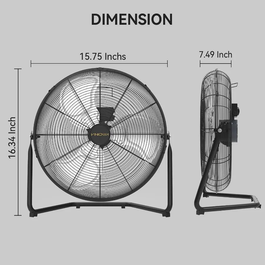 مروحة أرضية عالية السرعة مقاس 12 بوصة 1800 CFM مع 3 سرعات قوية ومروحة معدنية شديدة التحمل محمولة لنا التجاري والسكن