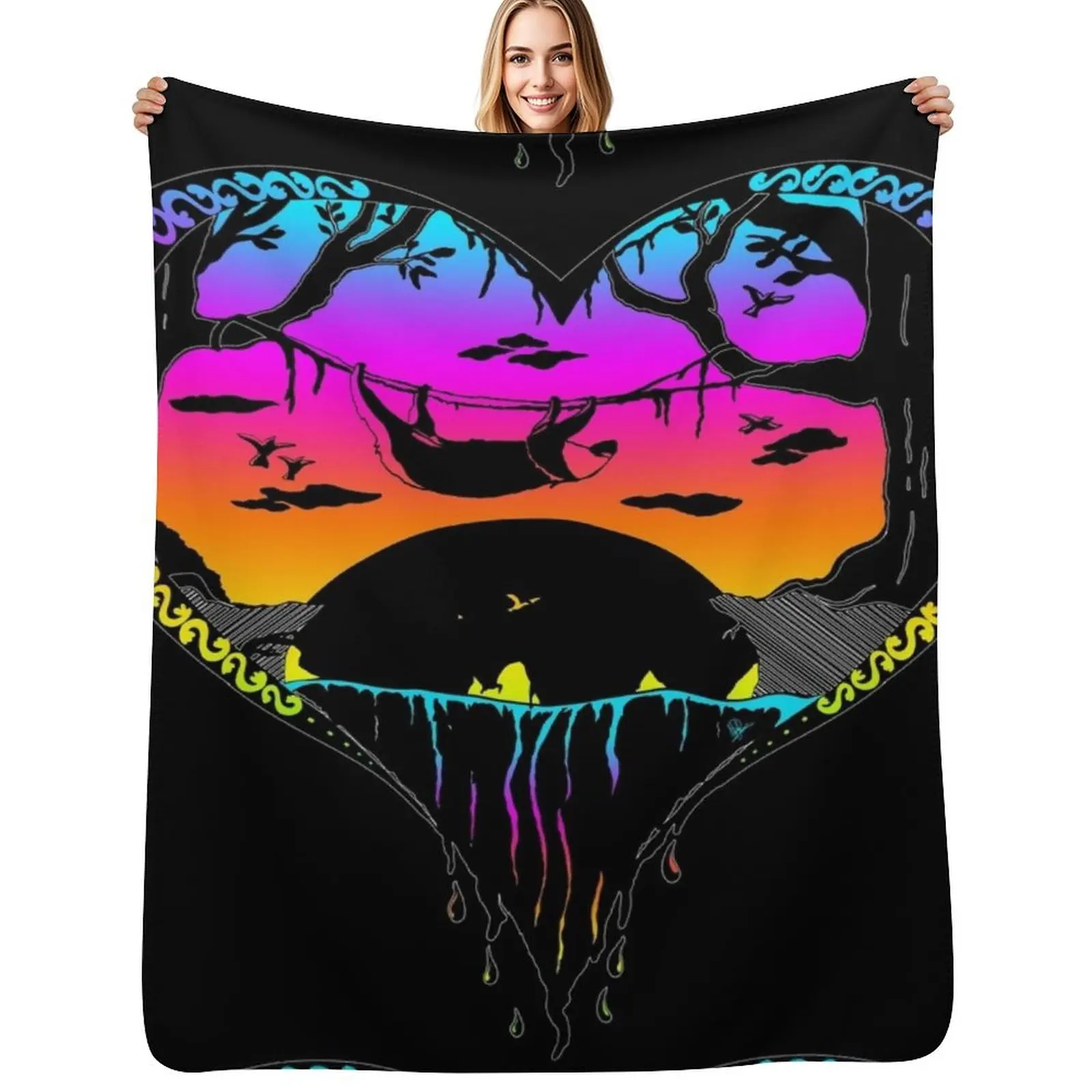 

Sloth Rainbow Heart Throw Blanket Decorative Soft Throw Blanket for Couch Sofa