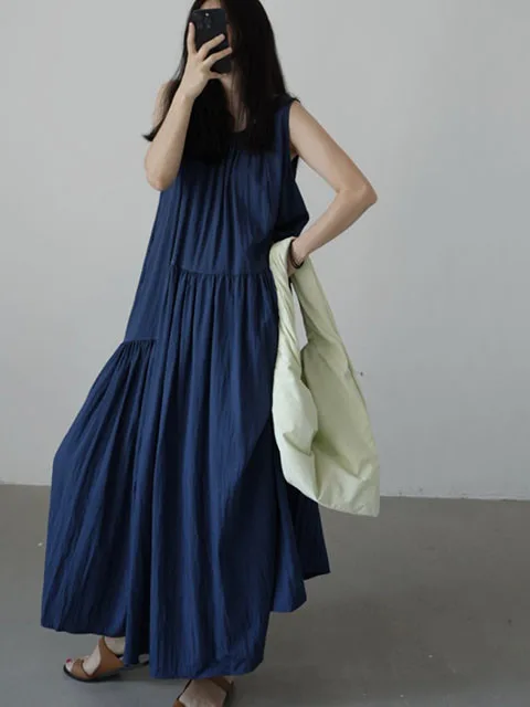 

Ele Asymmetrical Splice Pleated Vest Dr Women's Summer New Vintage Long Skirt Ele Faionable Sli Dr