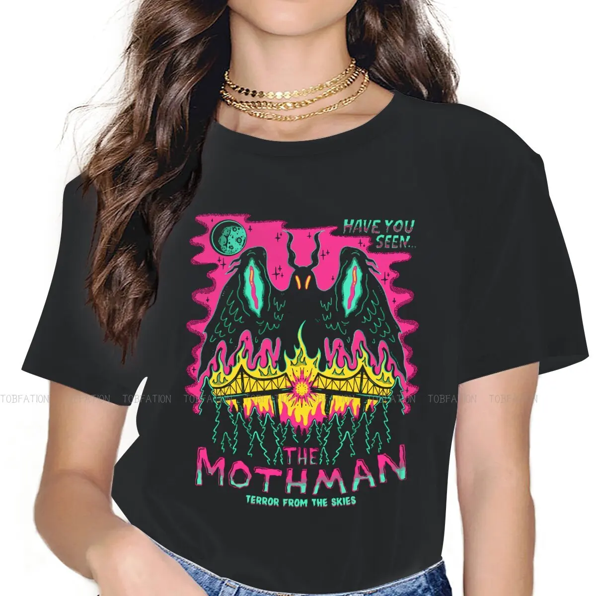 The Mothman Funny Classic Women TShirt Mothman Humanoid Creatures O Neck Girls Short Sleeve 5XL Lady T Shirt Funny Fashion Gift