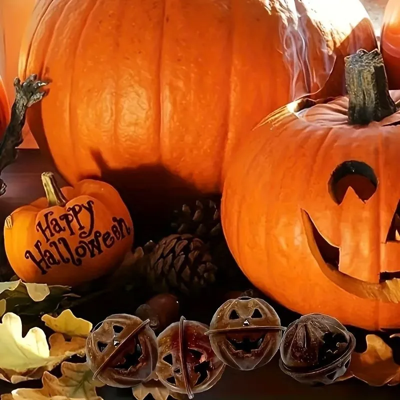 13 pcs Jack O Lantern Bells with Clear Bell Sound, ideal for Home Holiday Hanging and DIY Craft Project, Vintage Rusty Finish
