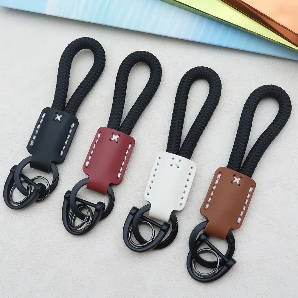 Trendy Creative DIY Leather Keychain Braided Rope Handmade Gift Bag Pendant Portable Car Key Holder Couples Keychain