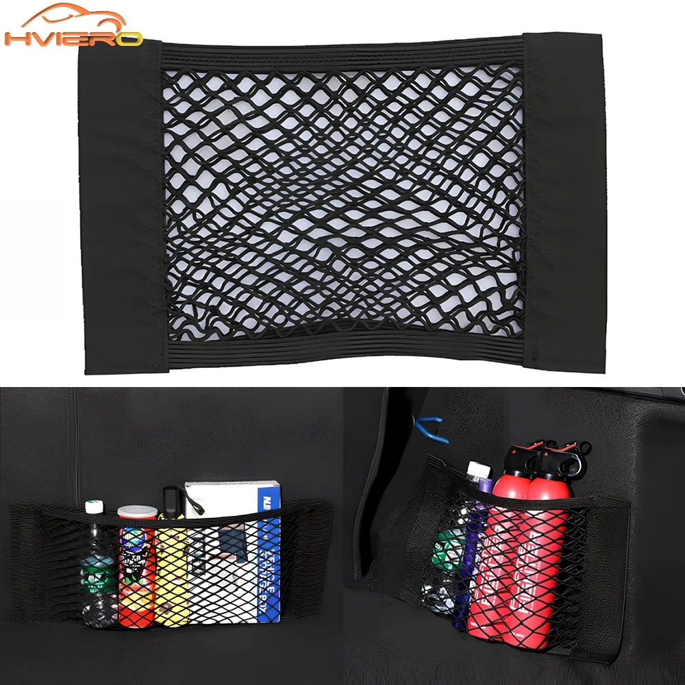 Car Back Rear Trunk Organizer Net Mesh Seat Elastic String Magic Sticker Universal Storage Bag Pocket Auto Accessories Put Paper