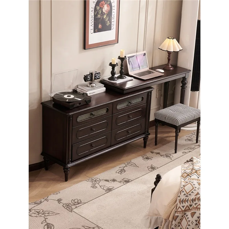 

French medieval style all solid wood dressing table integrated chest cabinet storage cabinet side storage