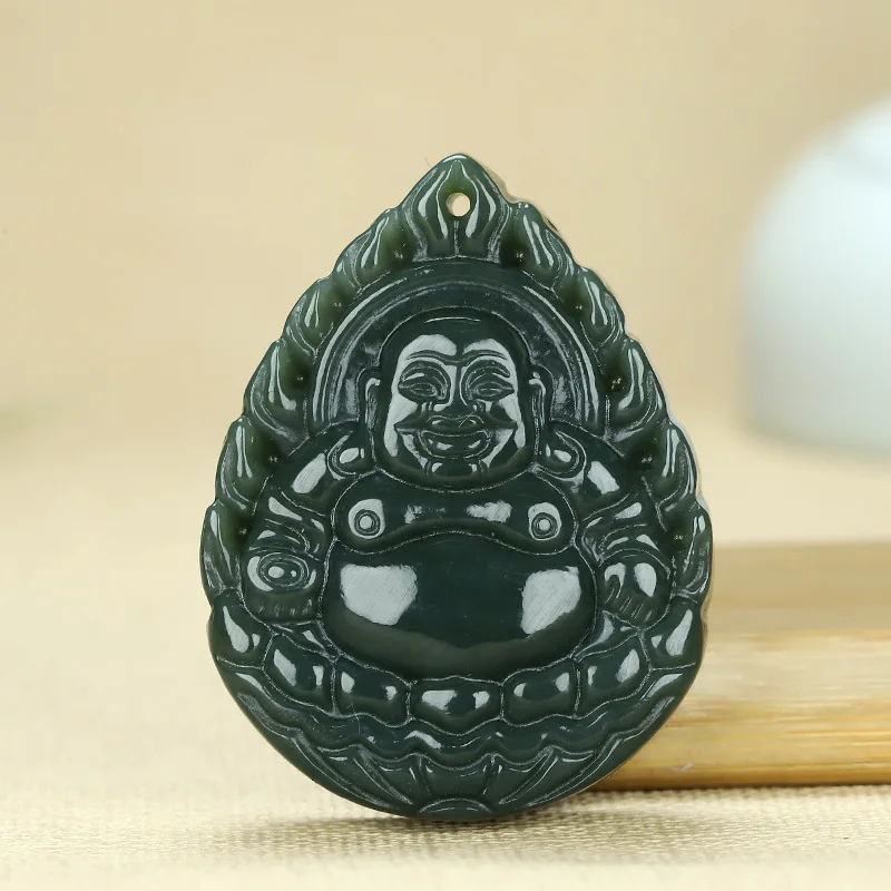 Hetian Green Buddha Pendant Women, Double-Sided Jade Amulet With Zodiac Sign