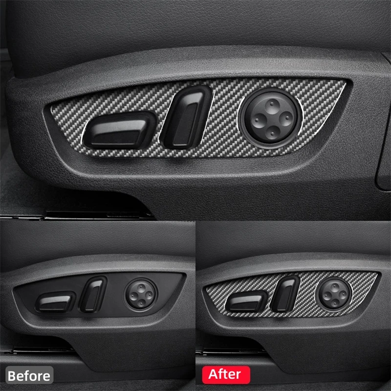 For Audi Q7 2007-2015 Accessories Carbon Fiber Interior Car Seat Adjustment Control Switch Decorative Sticker Cover Trim Frame