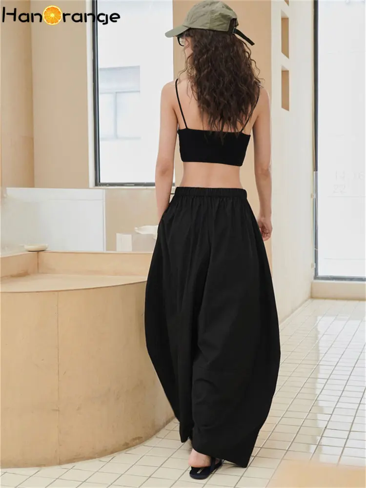 HanOrange 2024 Summer Lazy Curved Wide Leg Pants Women Loose Comfortable Sunscreen Trousers Female Black/Light Gray