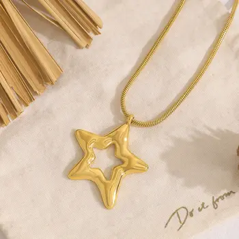 WILD & FREE 女士不對稱星形不銹鋼吊墜項鍊 18K鍍金 時尚亮面防水首飾 6 最佳銷售 珠寶 - №4