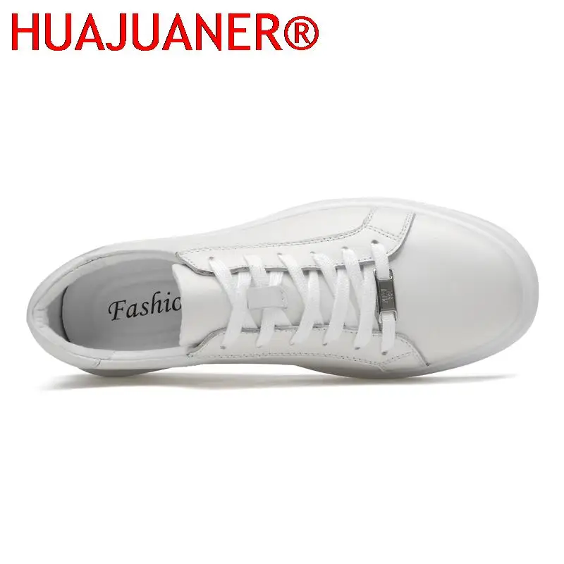 Genuine Leather Outdoor Mens Shoes Comfortable Sneakers Antiskid Lac-up Casual Shoes High Quality Leisure Walk White Shoes Men