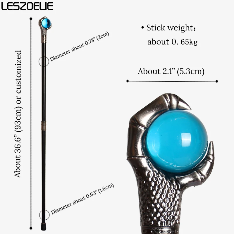 Античный серебряный коготь дракона с синим хрустальным шаром озера, трость для мужчин, модные трости, женщина, косплей, вечерние трость