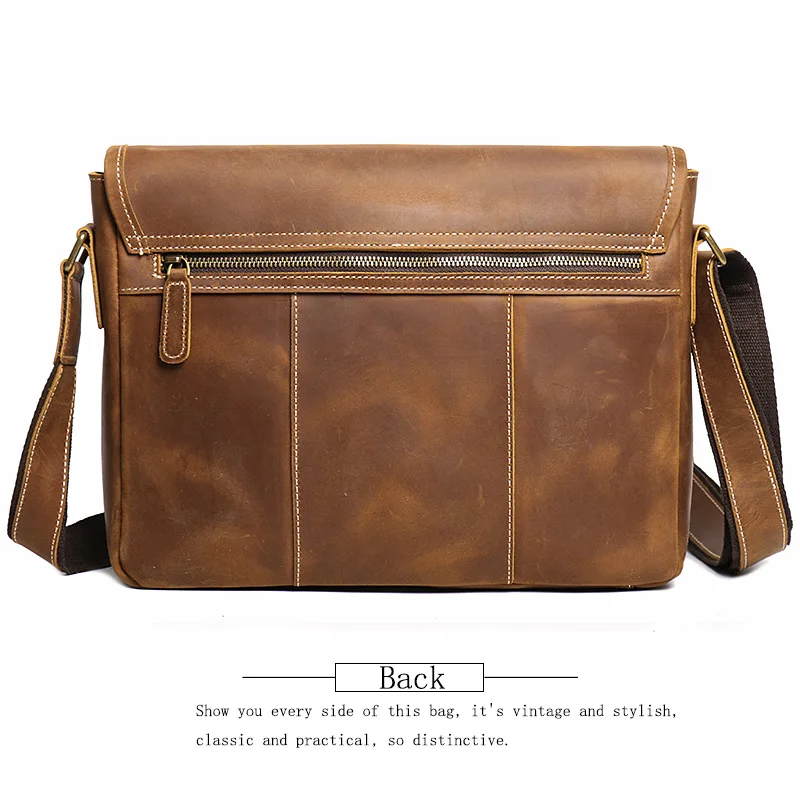 Genuine Leather Men's Shoulder Bag, Top Layer Cowhide Shoulder Bag, Crazuy Horse Leather 12 Inch Lapop Men's Messneger Bag